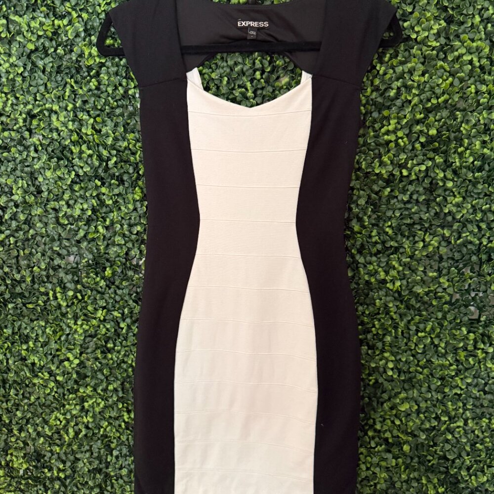 Express Black White Colorblock Bodycon Dress Sleeveless Sheath Dress Size S